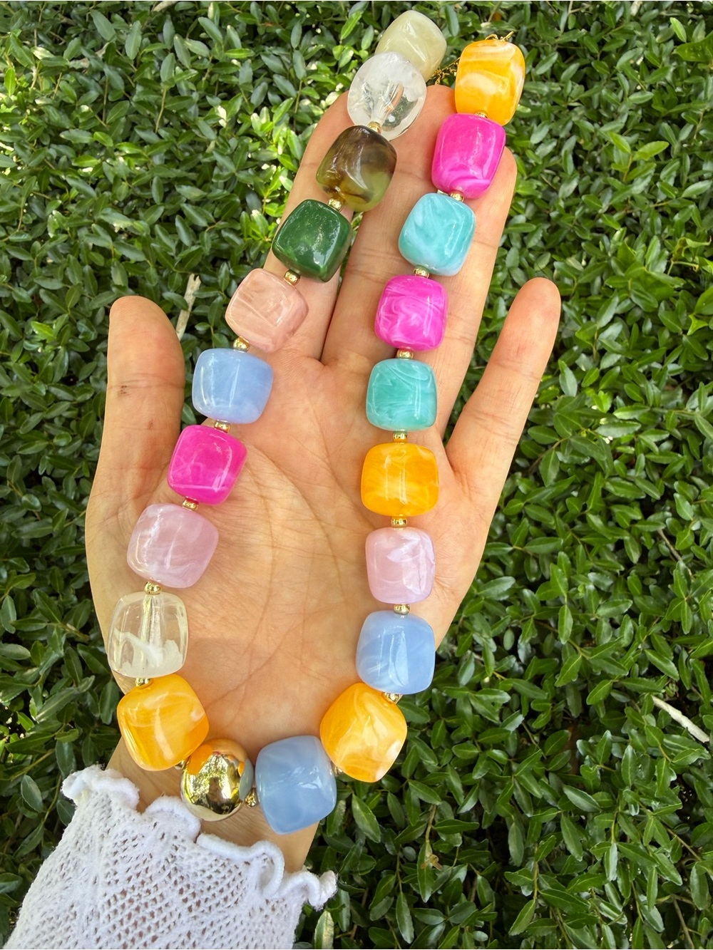 Colorful Chunky Bead Necklace - Multicolor Statement Jewelry - Picture 5 of 5